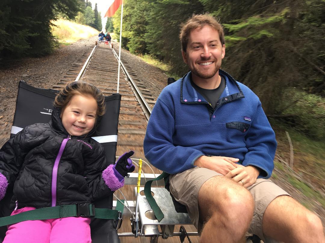 Ava and Daniel in the back of the railrider.