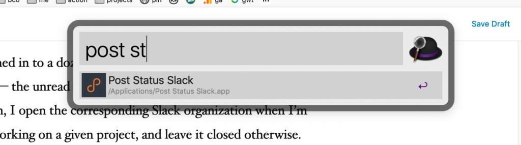 Screenshot of switching to the Post Status Slack application